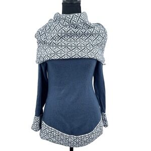 Alpaperu Alpaca Sweater Women's S Peruvian Fair Isle Cowl Shawl Blue White